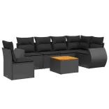 7 részes fekete polyrattan kerti ülőgarnitúra párnával