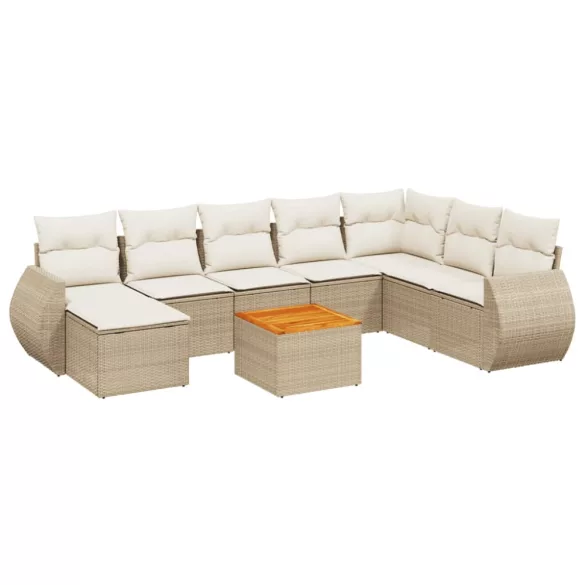 9 részes bézs polyrattan kerti ülőgarnitúra párnákkal