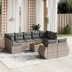   10 részes szürke polyrattan kerti ülőgarnitúra párnákkal