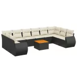 11 részes fekete polyrattan kerti ülőgarnitúra párnákkal