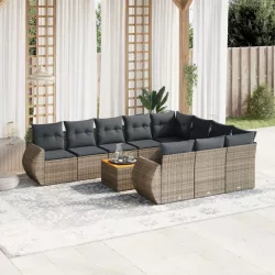   11 részes szürke polyrattan kerti ülőgarnitúra párnákkal