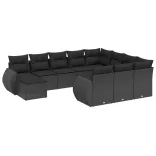 11 részes fekete polyrattan kerti ülőgarnitúra párnákkal