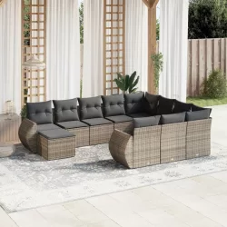   11 részes szürke polyrattan kerti ülőgarnitúra párnákkal