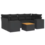 7 részes fekete polyrattan kerti ülőgarnitúra párnával