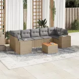 8 részes bézs polyrattan kerti ülőgarnitúra párnával