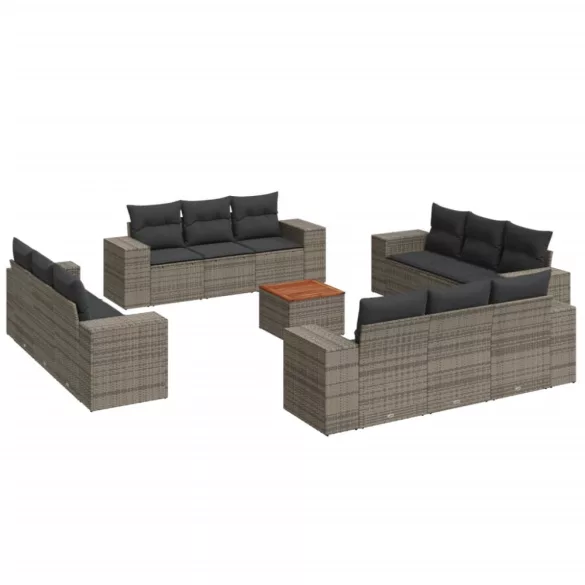 13 részes szürke polyrattan kerti ülőgarnitúra párnákkal
