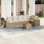 7 részes bézs polyrattan kerti ülőgarnitúra párnákkal