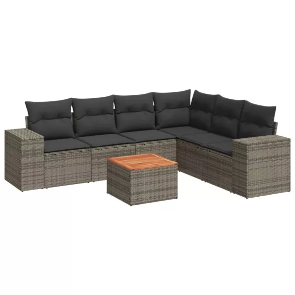7 részes szürke polyrattan kerti ülőgarnitúra párnákkal