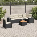 7 részes fekete polyrattan kerti ülőgarnitúra párnával