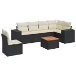 7 részes fekete polyrattan kerti ülőgarnitúra párnával
