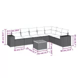 8 részes fekete polyrattan kerti ülőgarnitúra párnákkal