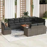11 részes szürke polyrattan kerti ülőgarnitúra párnákkal