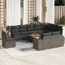   11 részes szürke polyrattan kerti ülőgarnitúra párnákkal