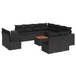12 részes fekete polyrattan kerti ülőgarnitúra párnákkal