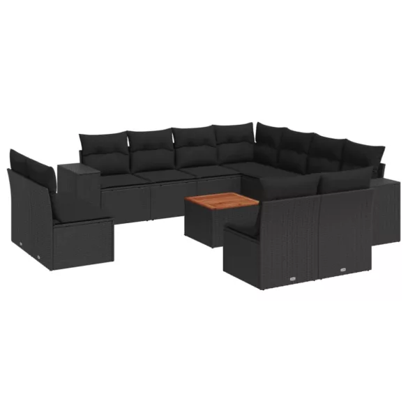 12 részes fekete polyrattan kerti ülőgarnitúra párnákkal