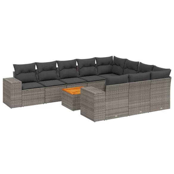 11 részes szürke polyrattan kerti ülőgarnitúra párnákkal