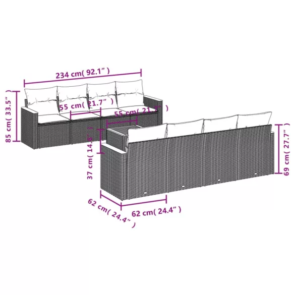 9 részes bézs polyrattan kerti ülőgarnitúra párnákkal