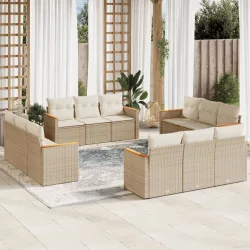   12 részes bézs polyrattan kerti ülőgarnitúra párnákkal