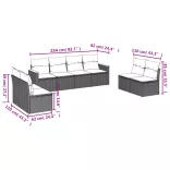 8 részes fekete polyrattan kerti ülőgarnitúra párnákkal