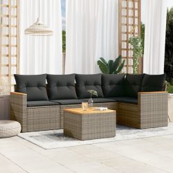   6 részes szürke polyrattan kerti ülőgarnitúra párnákkal