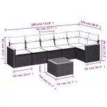 7 részes fekete polyrattan kerti ülőgarnitúra párnával