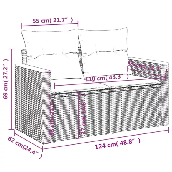 7 részes fekete polyrattan kerti ülőgarnitúra párnával