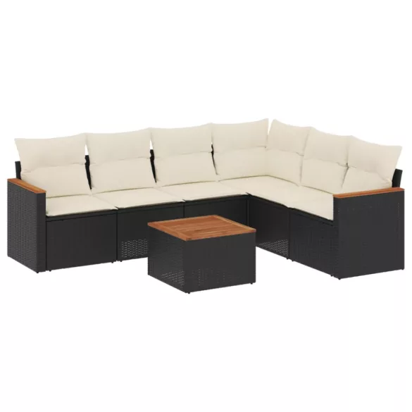7 részes fekete polyrattan kerti ülőgarnitúra párnával