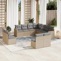   11részes vegyes bézs polyrattan kerti ülőgarnitúra párnákkal