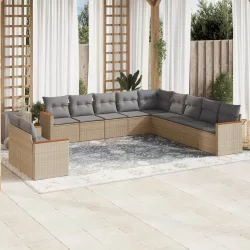   11részes vegyes bézs polyrattan kerti ülőgarnitúra párnákkal