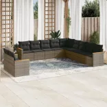 11 részes szürke polyrattan kerti ülőgarnitúra párnákkal