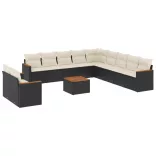 12 részes fekete polyrattan kerti ülőgarnitúra párnákkal