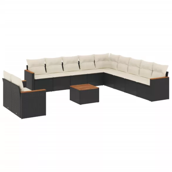 12 részes fekete polyrattan kerti ülőgarnitúra párnákkal