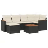 7 részes fekete polyrattan kerti ülőgarnitúra párnával