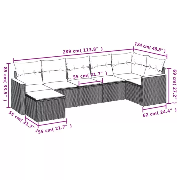 7 részes szürke polyrattan kerti ülőgarnitúra párnákkal