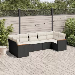 7 részes fekete polyrattan kerti ülőgarnitúra párnával