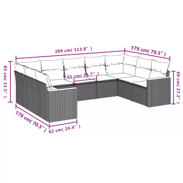 9 részes bézs polyrattan kerti ülőgarnitúra párnákkal