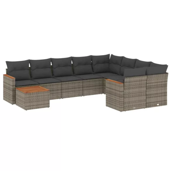 10 részes szürke polyrattan kerti ülőgarnitúra párnákkal