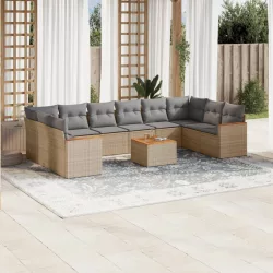   11részes vegyes bézs polyrattan kerti ülőgarnitúra párnákkal