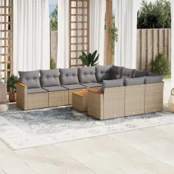   11részes vegyes bézs polyrattan kerti ülőgarnitúra párnákkal