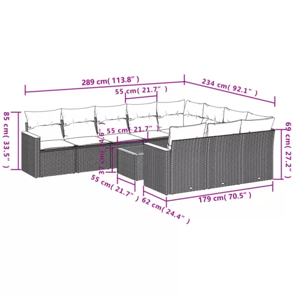 11 részes szürke polyrattan kerti ülőgarnitúra párnákkal
