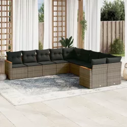   10 részes szürke polyrattan kerti ülőgarnitúra párnákkal