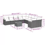 11 részes fekete polyrattan kerti ülőgarnitúra párnákkal