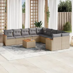   11részes vegyes bézs polyrattan kerti ülőgarnitúra párnákkal
