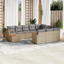   11részes vegyes bézs polyrattan kerti ülőgarnitúra párnákkal