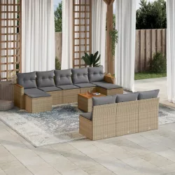   11részes vegyes bézs polyrattan kerti ülőgarnitúra párnákkal