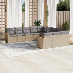   11részes vegyes bézs polyrattan kerti ülőgarnitúra párnákkal