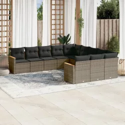   11 részes szürke polyrattan kerti ülőgarnitúra párnákkal