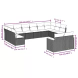 12 részes szürke polyrattan kerti ülőgarnitúra párnákkal