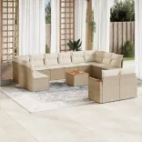 13 részes bézs polyrattan kerti ülőgarnitúra párnákkal