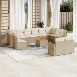   13 részes bézs polyrattan kerti ülőgarnitúra párnákkal